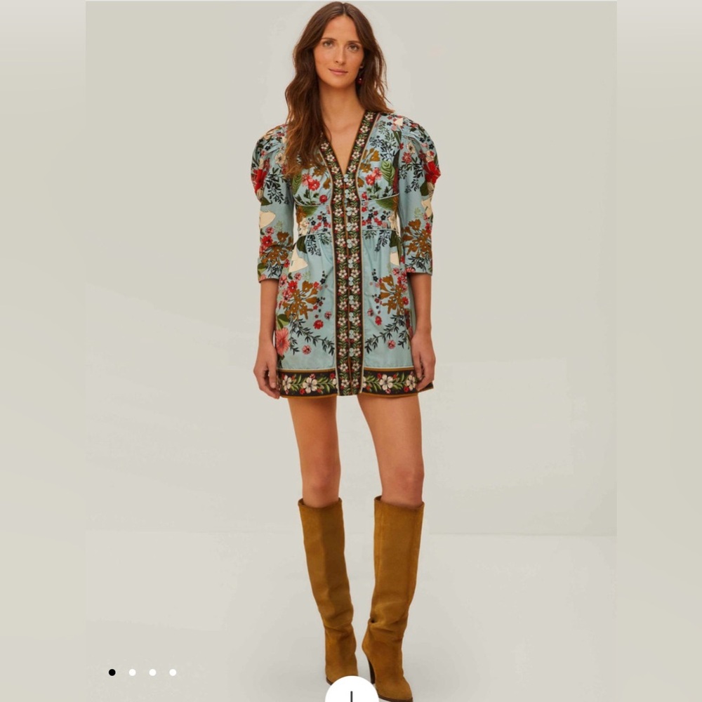 Farm Rio Blue Beauty Bouquet Mini Dress